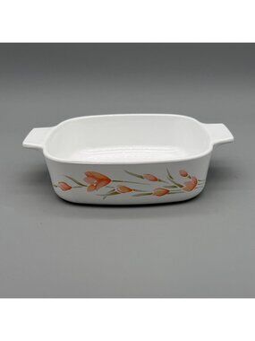 Vintage Corning A-1-B 1 Liter Casserole Dish Peach Floral Pattern *No Lid*